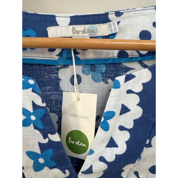 Boden Dress Blue White 100% Linen Tunic Size 12 Coastal Beach Lake Resort - Picture 2 of 4